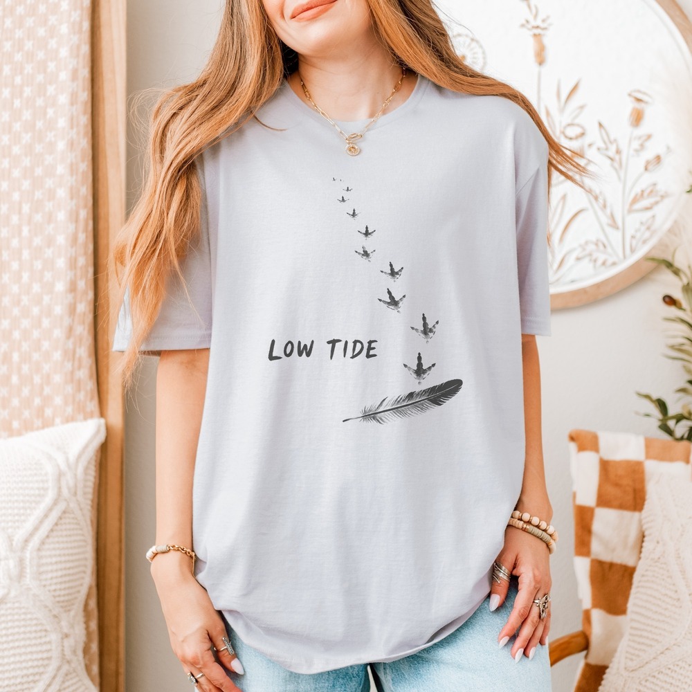 Low Tide Shore Bird Prints Trailing Down the Beach Tee